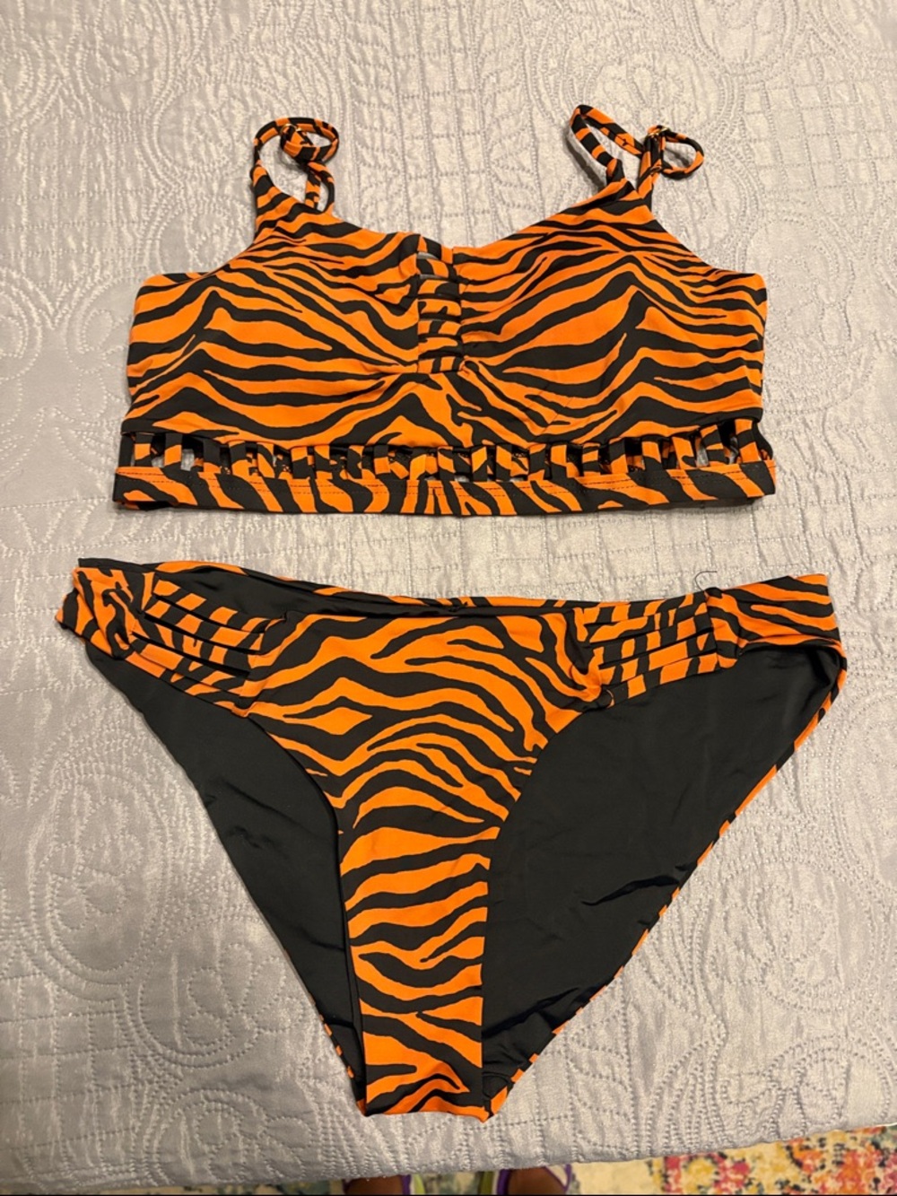 Amazon Orange and Black Zebra Print Bikini Set